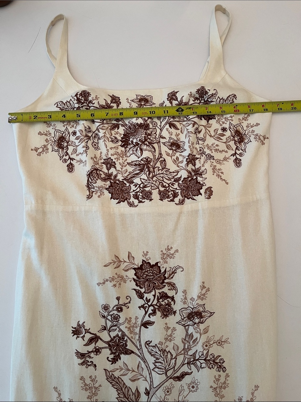 Christian Lacroix Linen Dress, size L, cream and brown floral - Picture 8 of 14